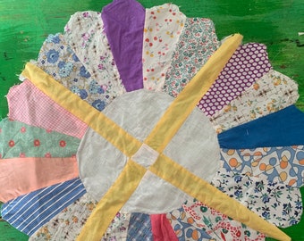 Vintage Patchwork Flower Shapes, Cotton Quilting Applique (Set of 2)