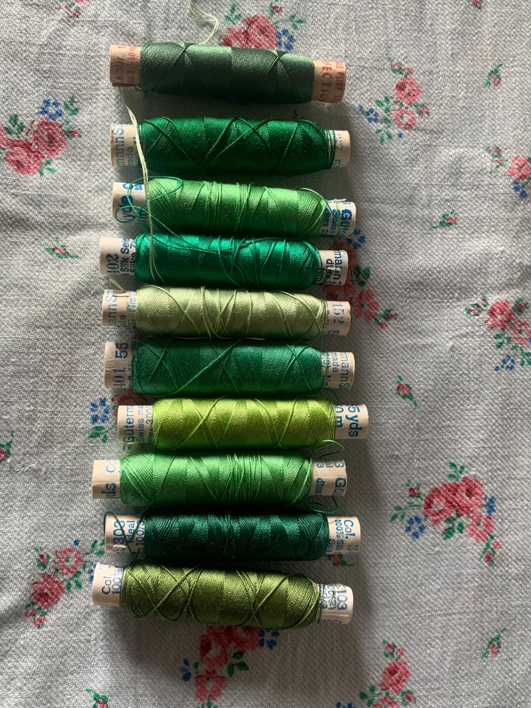 Set of 10 Different Shades of Green Silk Mostly Gutterman Threads ...