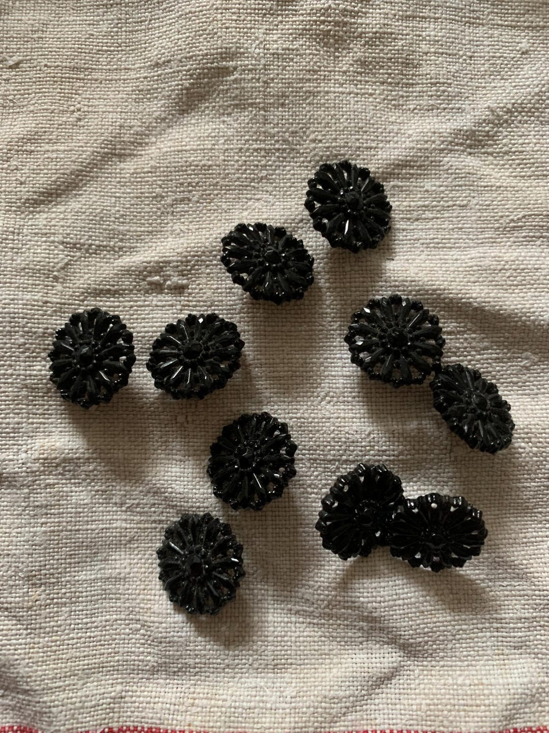 Set of 10 Antique Jet Flower Shaped Buttons, Costume, Sewing, Couture ...
