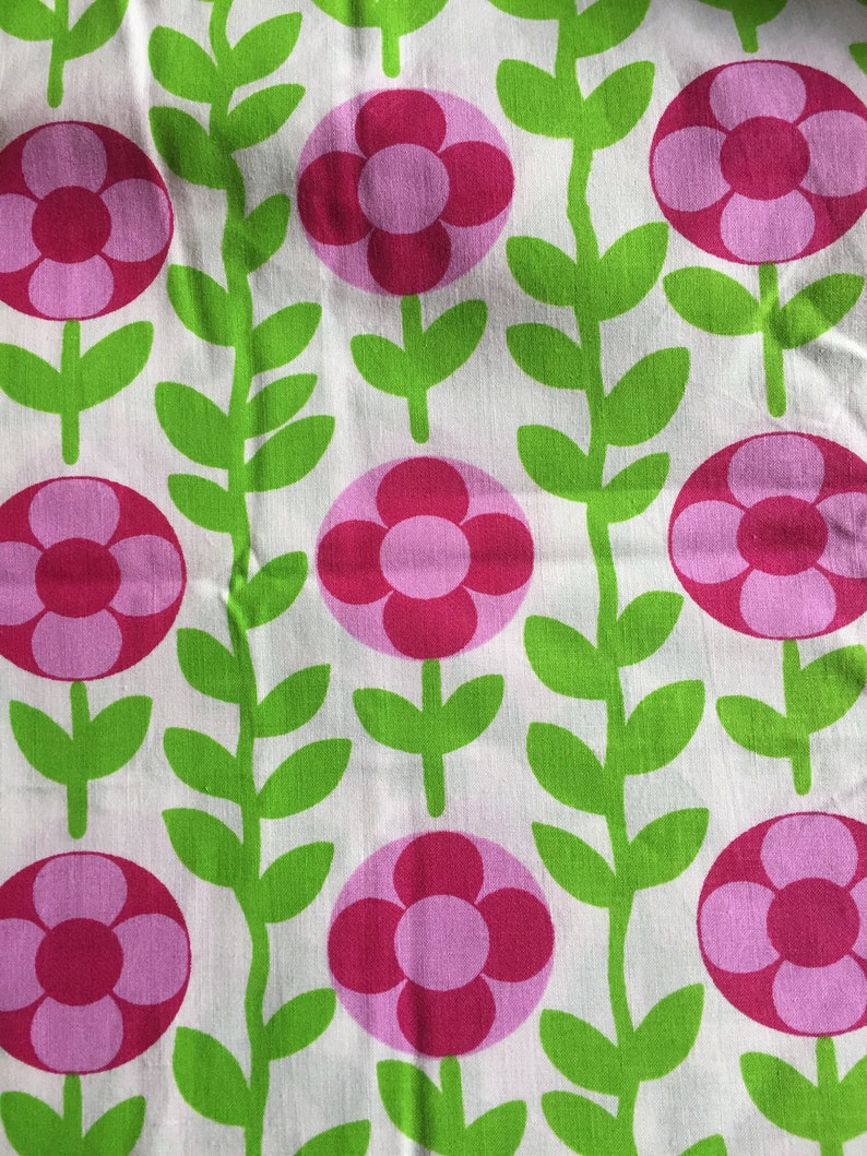 Toile Vintage Green Curtain Fabric 1940-1950/'s de Jouy Pattern