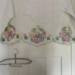 vintage hand embroidered on linen floral motifs pelmet, runner, curtain, linen piece, craft supplies