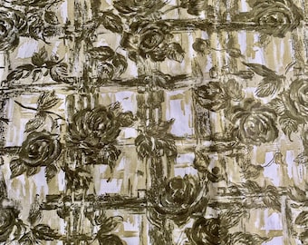 vintage 1950s green Floral dressmaking fabric, yardage by the metre deadstock