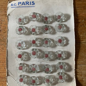 Vintage French complete card glass buttons, flower motif, costume, sewing, craft supplies