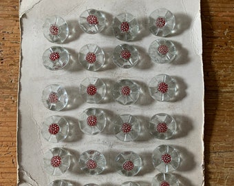 Vintage French complete card glass buttons, flower motif, costume, sewing, craft supplies