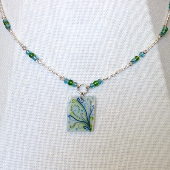 Items similar to Abstract Swirling Pendant with Beaded Accents, Shrinky ...