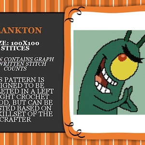 Può includere: Uno schema all'uncinetto per Plankton di SpongeBob. Lo schema è di 100x100 punti e include un grafico e conteggi dei punti scritti. Lo schema è progettato per essere completato con un metodo all'uncinetto da sinistra a destra, ma può essere adattato in base alle abilità dell'artigiano.