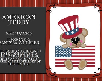 American Teddy Graph PATTERN ONLY with written stitch counts
