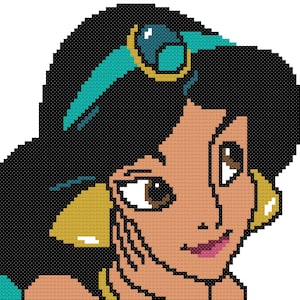 May include: A cartoon illustration of a woman with long black hair, brown eyes, and a teal headband. She is wearing gold earrings and a gold necklace.
