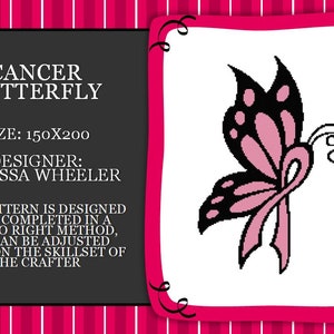 Cancer ribbon butterfly graph PATTERN ONLY with written stitch counts