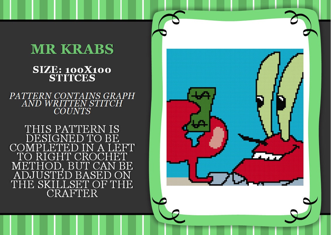 Mr Krabs graph PATTERN ONLY with written stitch counts