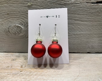 Earrings with glass balls - red matt ball glass Christmas decorations Christmas tree ball Christmas hanging earrings Christmas balls