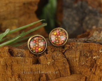 Pendientes de acero inoxidable bronce en marrón amarillo naranja verde como patrón floral pendientes de aproximadamente 12 mm como pendientes pendientes