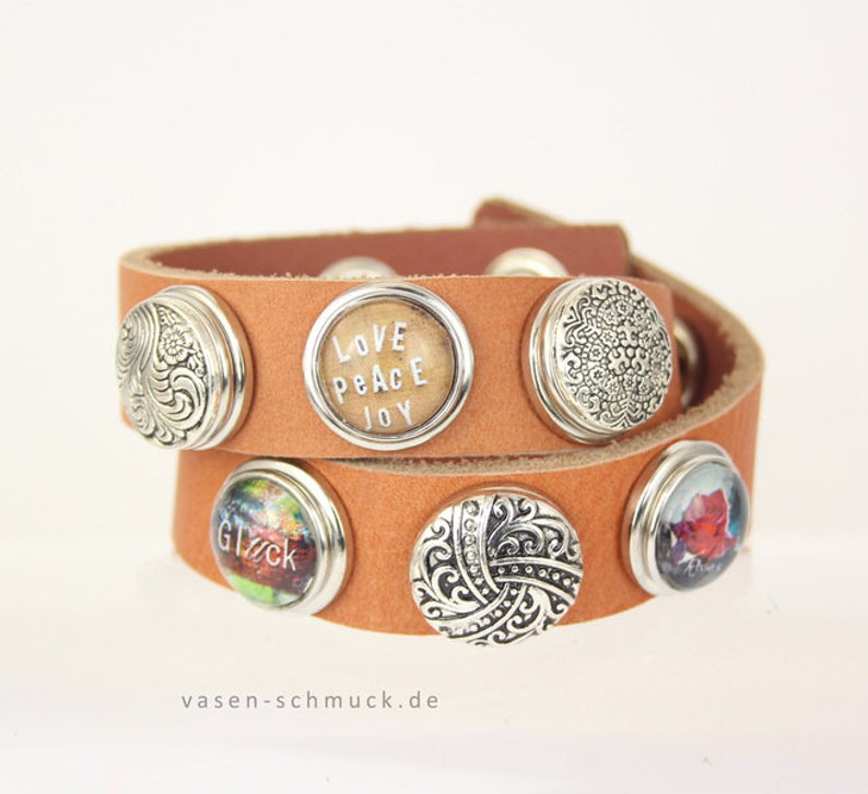 Rewind Leather Bracelet Cognac /& 6 motives love joy peace rose Happiness compatible interchangeable