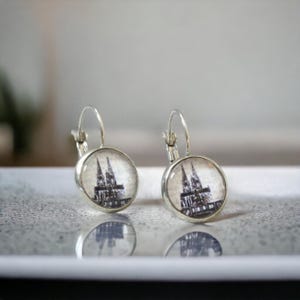 Stainless steel earrings Cologne Cathedral Cologne black and white leverback earrings 12 mm
