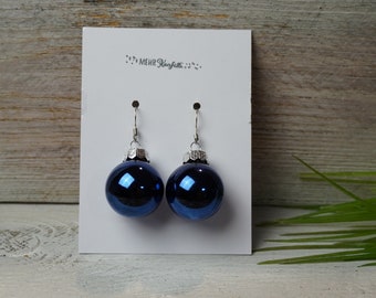 Earrings with glass balls - blue shiny ball glass Christmas decorations Christmas tree ball Christmas hanging earrings Christmas balls