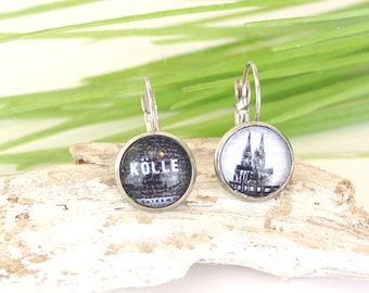 Edelstahl Ohrhänger Kölle Kölner Dom hängende Ohrringe Brisuren schwarz weiß ca. 12 mm Creolen Klappohrringe