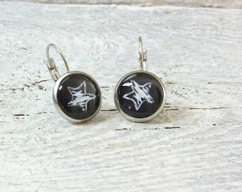 Pendientes Estrella negro blanco Estrellas Brisur Pendientes 14 mm