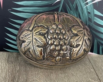 Silver grape vine design oval trinket jewellery box