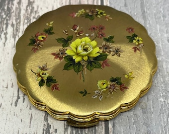 Vintage Kigu compact  for pressed or loosed powder with yellow rose design