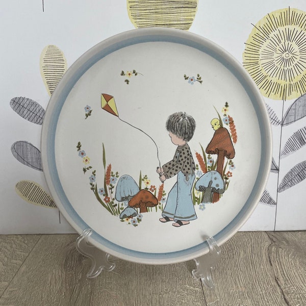 Denby Dream Weaver boy plate  - Seventies stoneware plate  from childs range