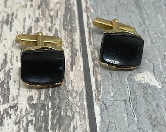 Gold and black rectangular cuff links - vintage gift ideas for Fathers Day