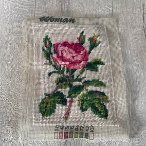 Vintage Needlepoint With Pink Rose Pattern Small Rectangular Craft ...