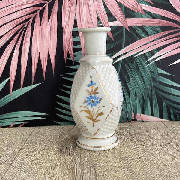 Vaso bocciolo in ceramica con motivo floreale - vaso in porcellana bianca e blu