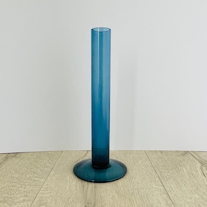Large steel blue straight sided glass specimen vase