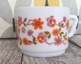 Pair of Arcopal Floral Coffee Cups made in France Pair of Arcopal Floral Coffee Cups made in France