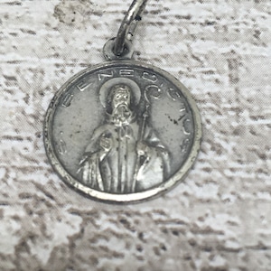 St Benedict religious  charm or medal in silver tone metal -  St Benedictus