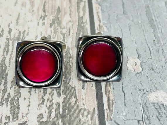 Mid century modern ruby red moonglow cuff links -… - image 4