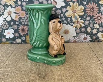 Sylvac City Gent Novelty Dog Vase in Beige & Green No. 2660