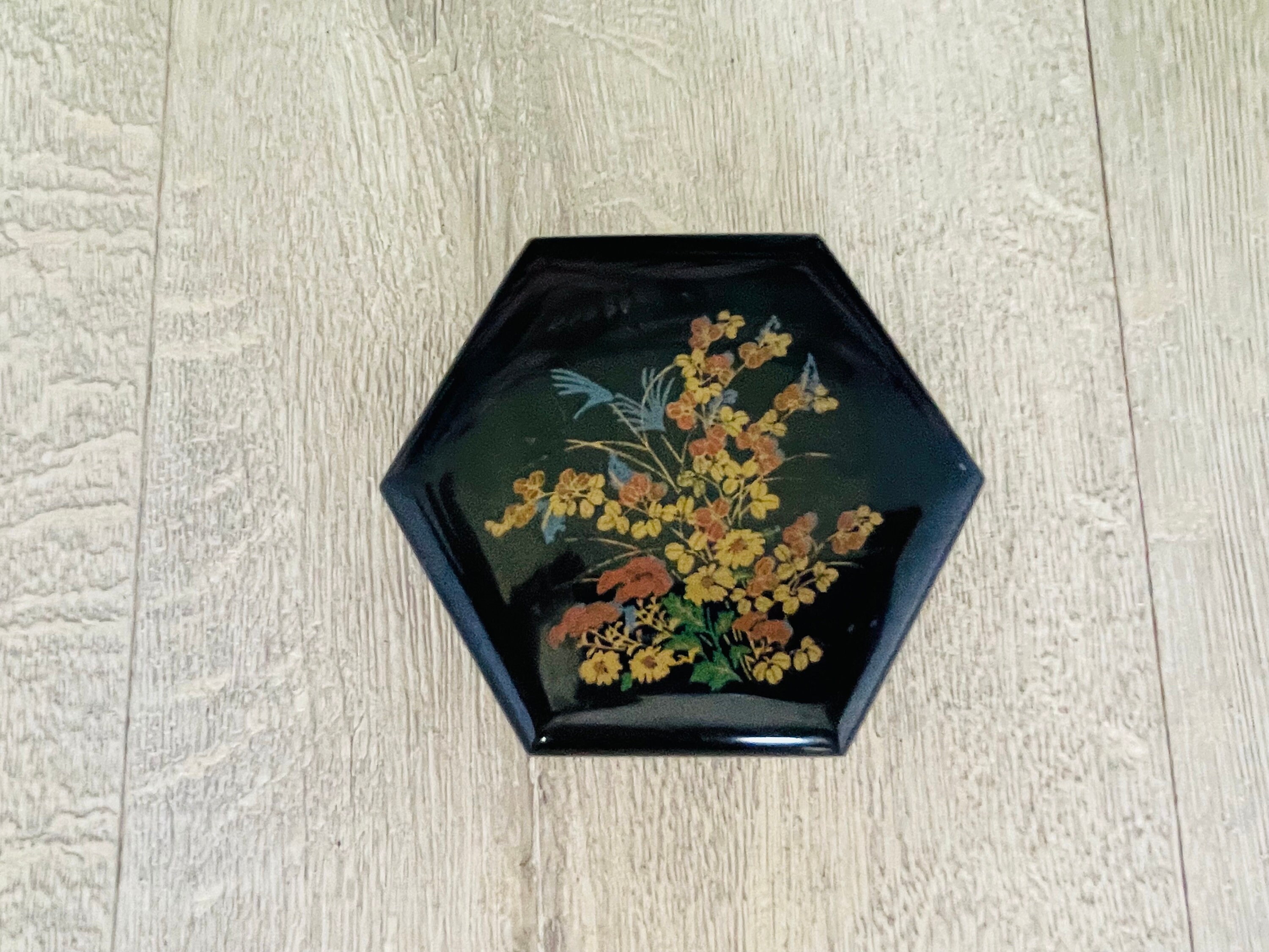 小さな黒い六角形の小物入れ – 花柄のプラスチック - Etsy 日本