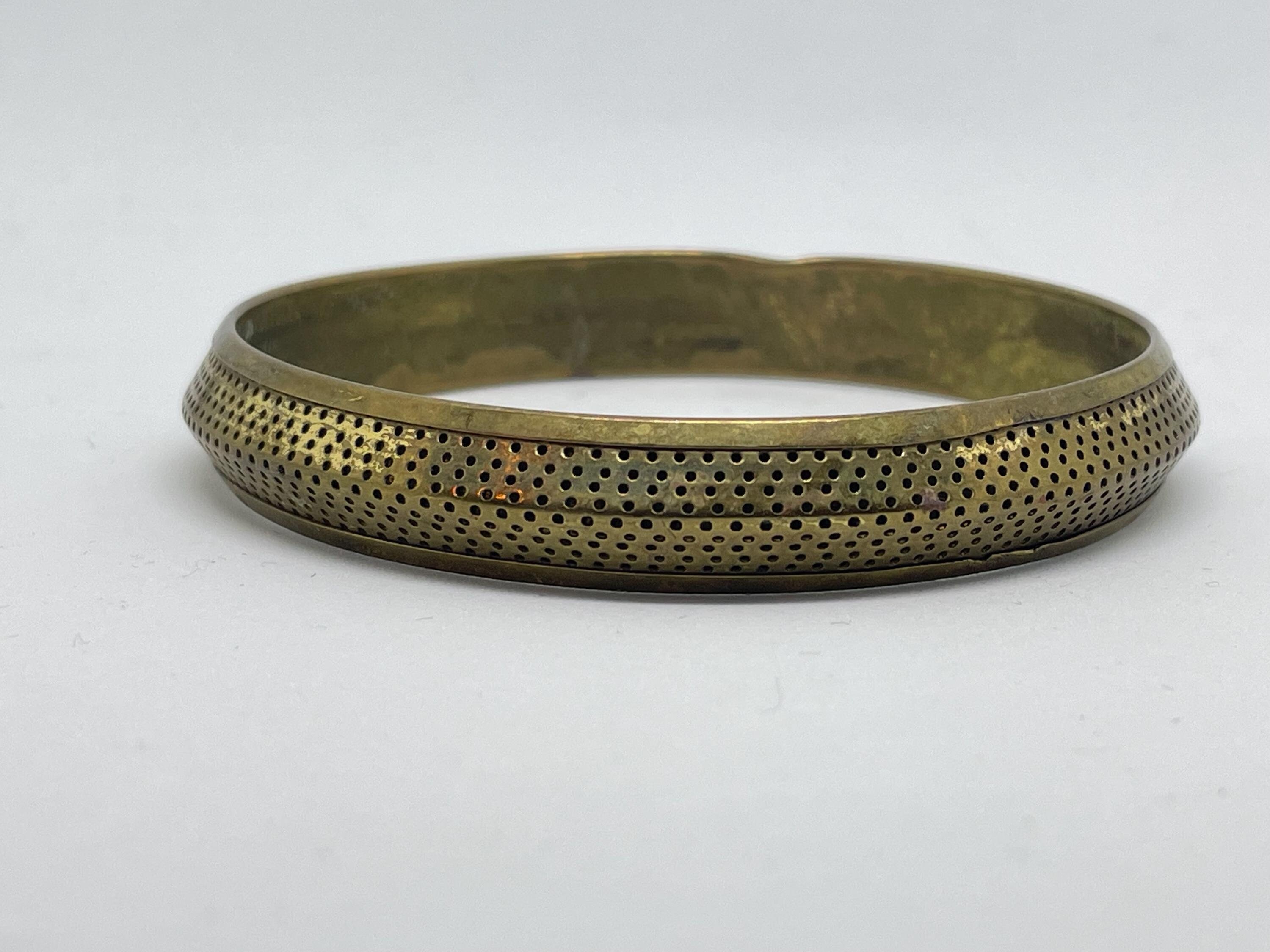 SHIMADANTIQUES × toff : Bangle brass Vintage Narrow Spotty Brass Bangle - Costume Jewellery Bracelet