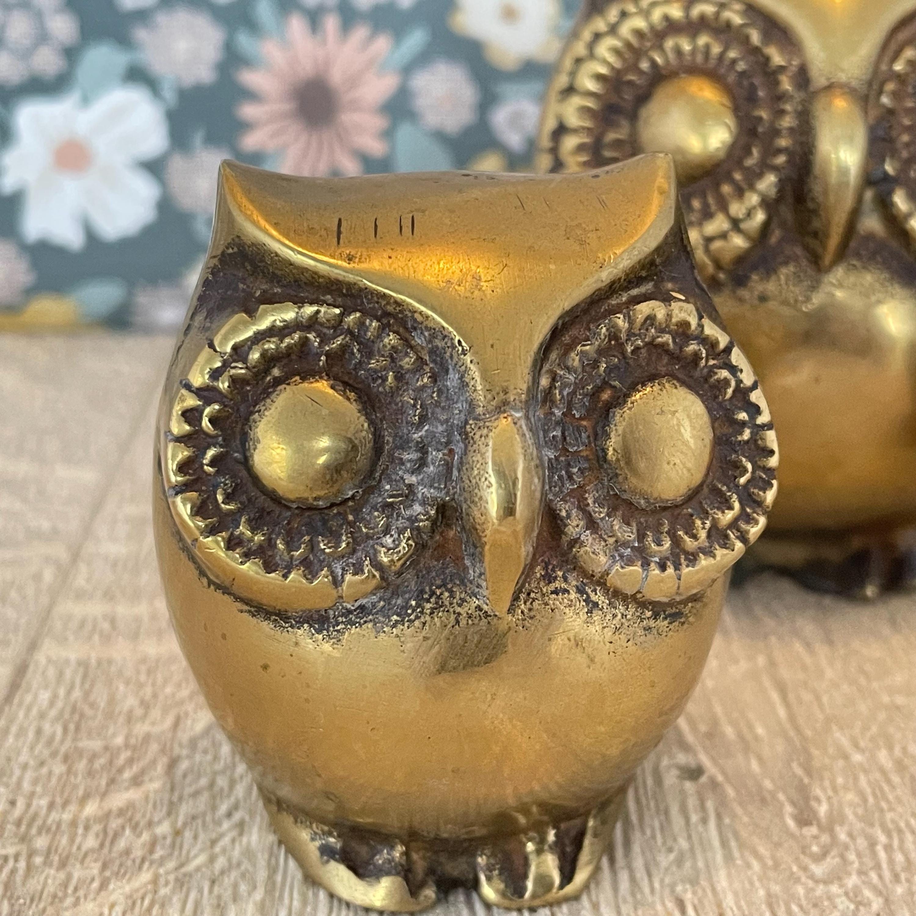 【 owl classic 】Gerd CL-003 antique gold Set of 3 Brass Owls – Vintage Graduated Ornaments, Woodland Home