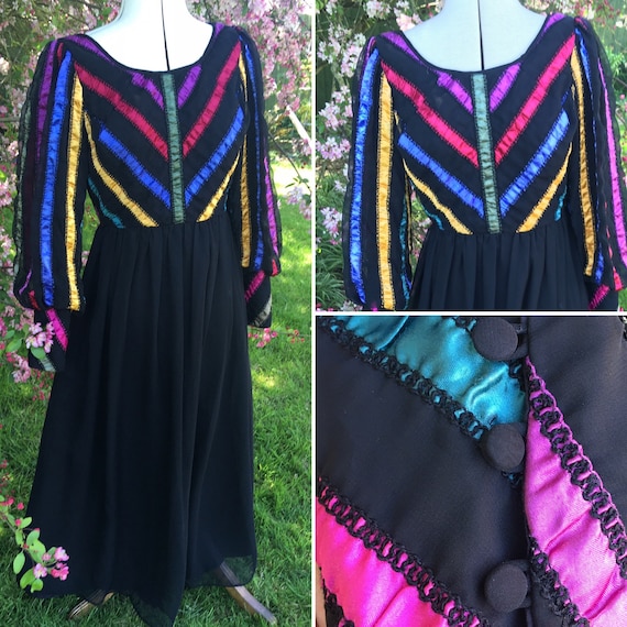 Evening dress for women- Rainbow stripe and black… - image 1