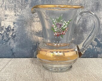 Vintage Thistle Vase – Small Clear Glass with Gold Trim & Floral Detail