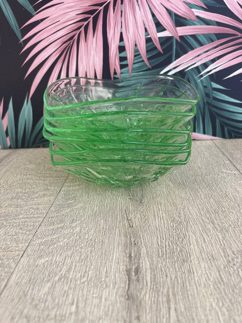 Art Deco Green Glass Bowl Set Vintage Glass Fruit Bowl Six Etsy