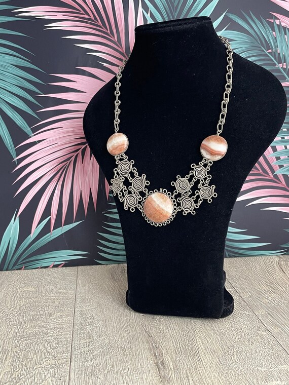 Bohemian Style Bib Necklace Matinee Length Wirework and Semi Precious Cabochons Necklace for Women Etsy