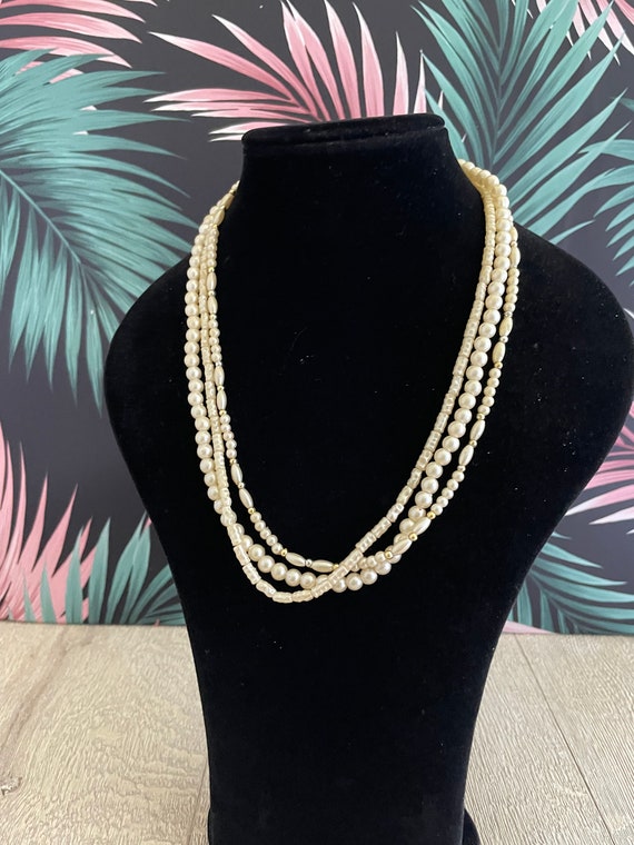 Multi strand faux pearl necklace - Vintage beaded… - image 5