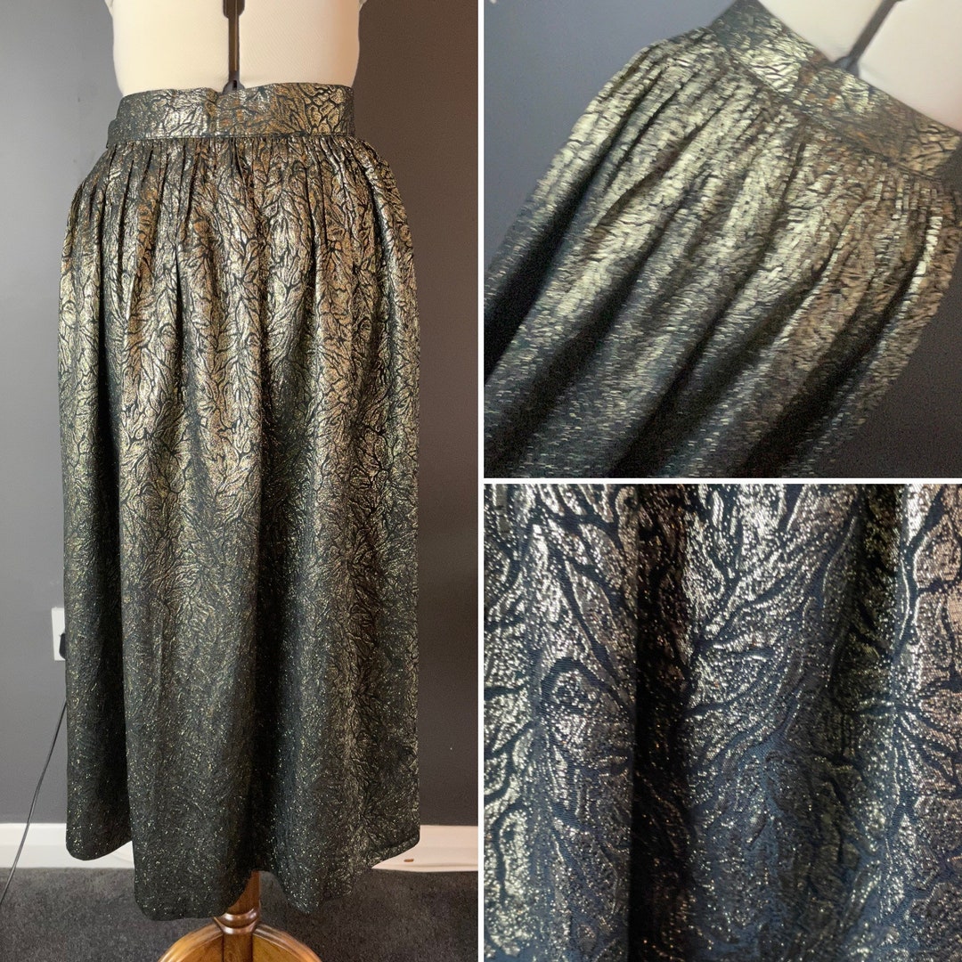 Gold and Black High Waisted Patterned Skirt for Women 1980s Etsy