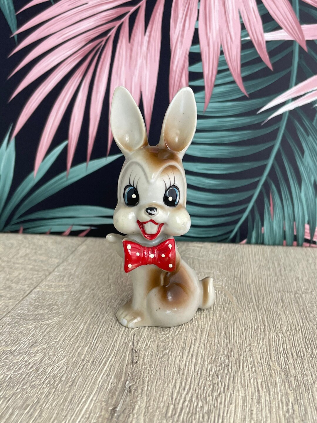 Kitsch Shiny Rabbit Kitsch Ceramic Bunny Rabbit Figurine With Polka Dot Bow Tie - Etsy