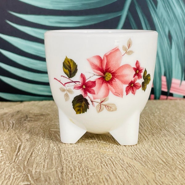 Arcopal  dog rose egg cup - Vintage French Pyrex egg cup with wild rose flower pattern