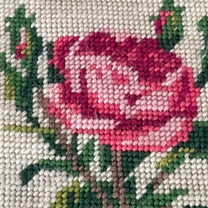 Vintage Needlepoint With Pink Rose Pattern Small Rectangular Craft ...