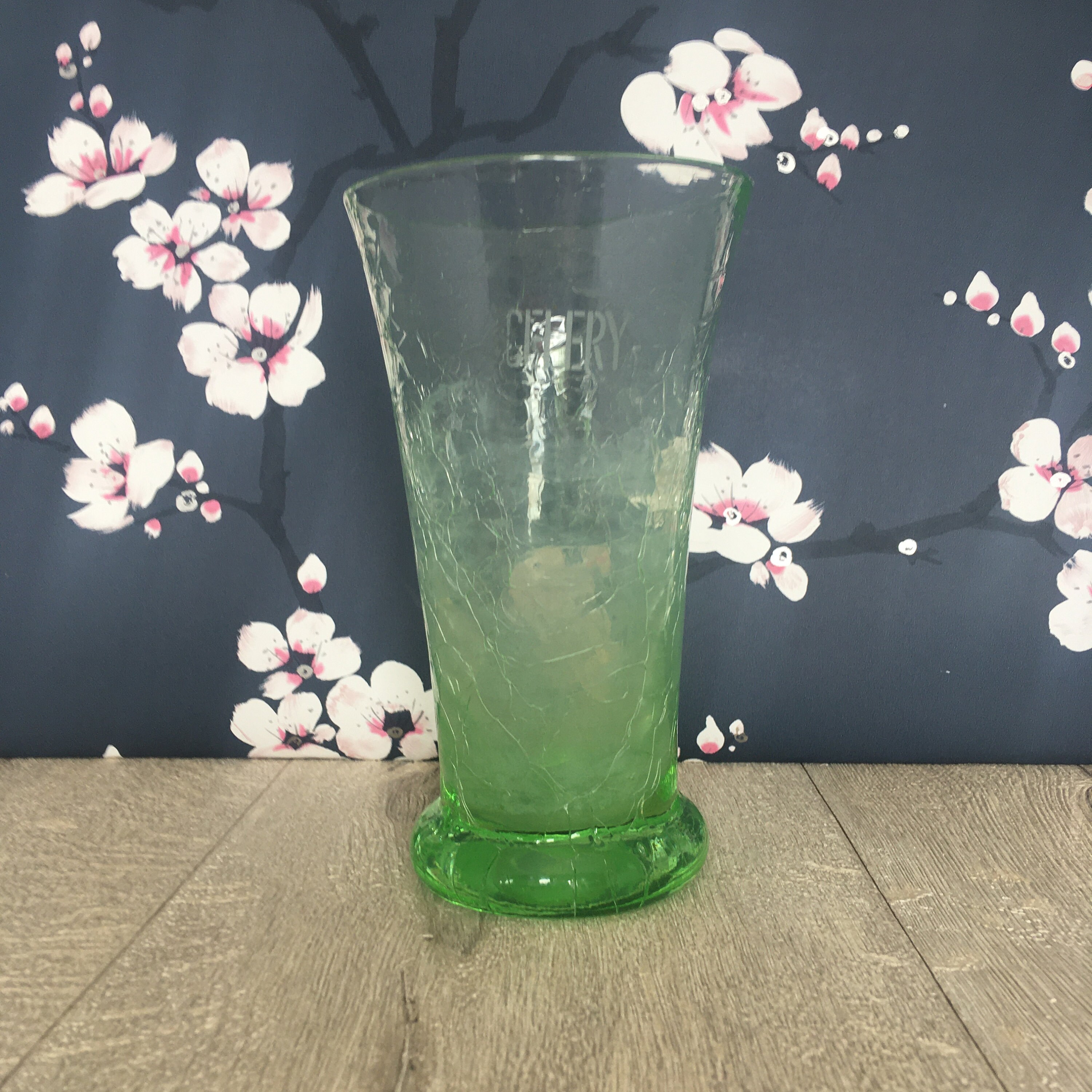 Uranium glass celery vase Art Deco green crackle glass Etsy