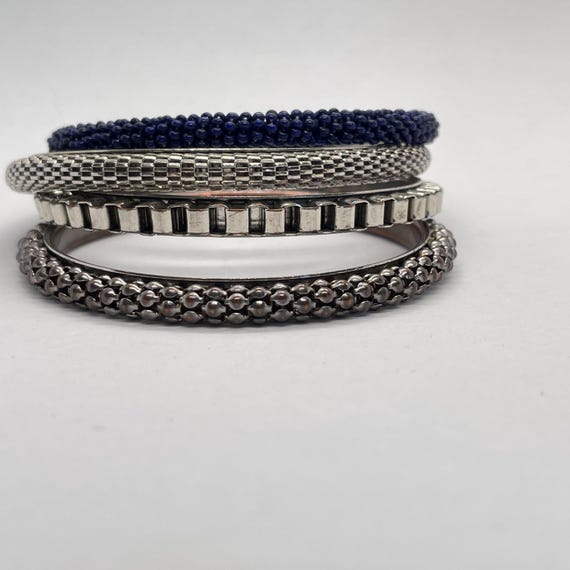 Instant Bangle Stack - Silver and Blue Narrow Met… - image 2