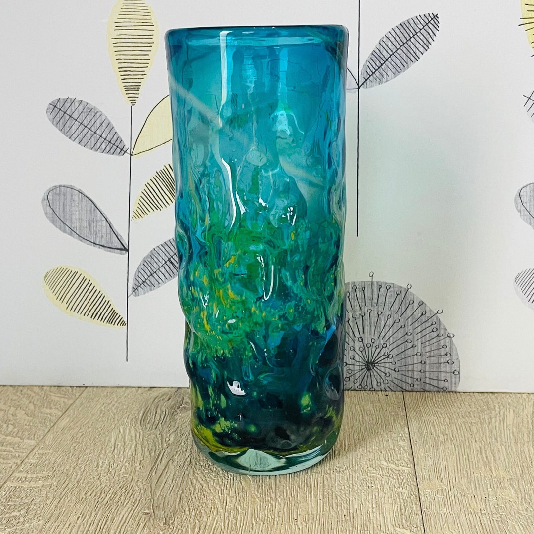 Mdina Mid Century Teal Glass Vase Textured Coloured Glass Etsy