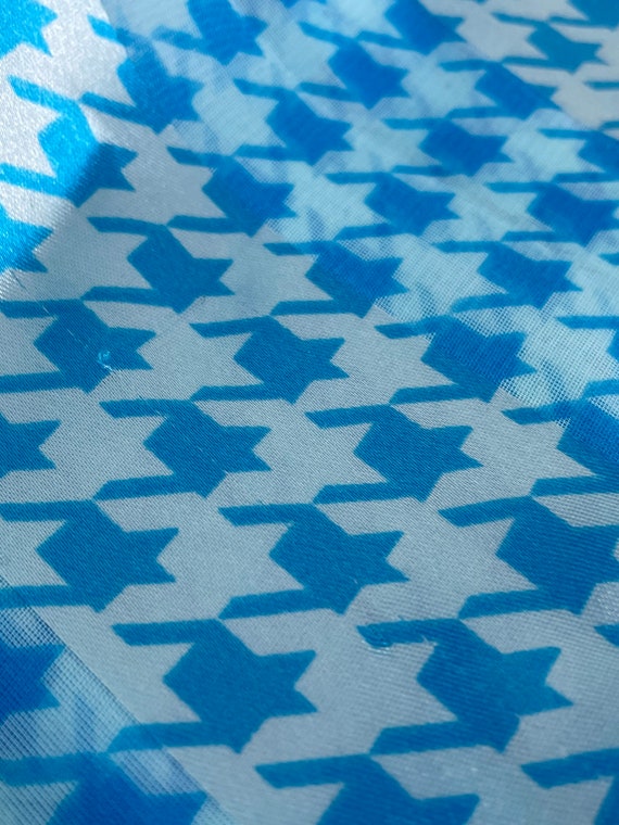 Blue houndstooth check pattern square headscarf -… - image 2