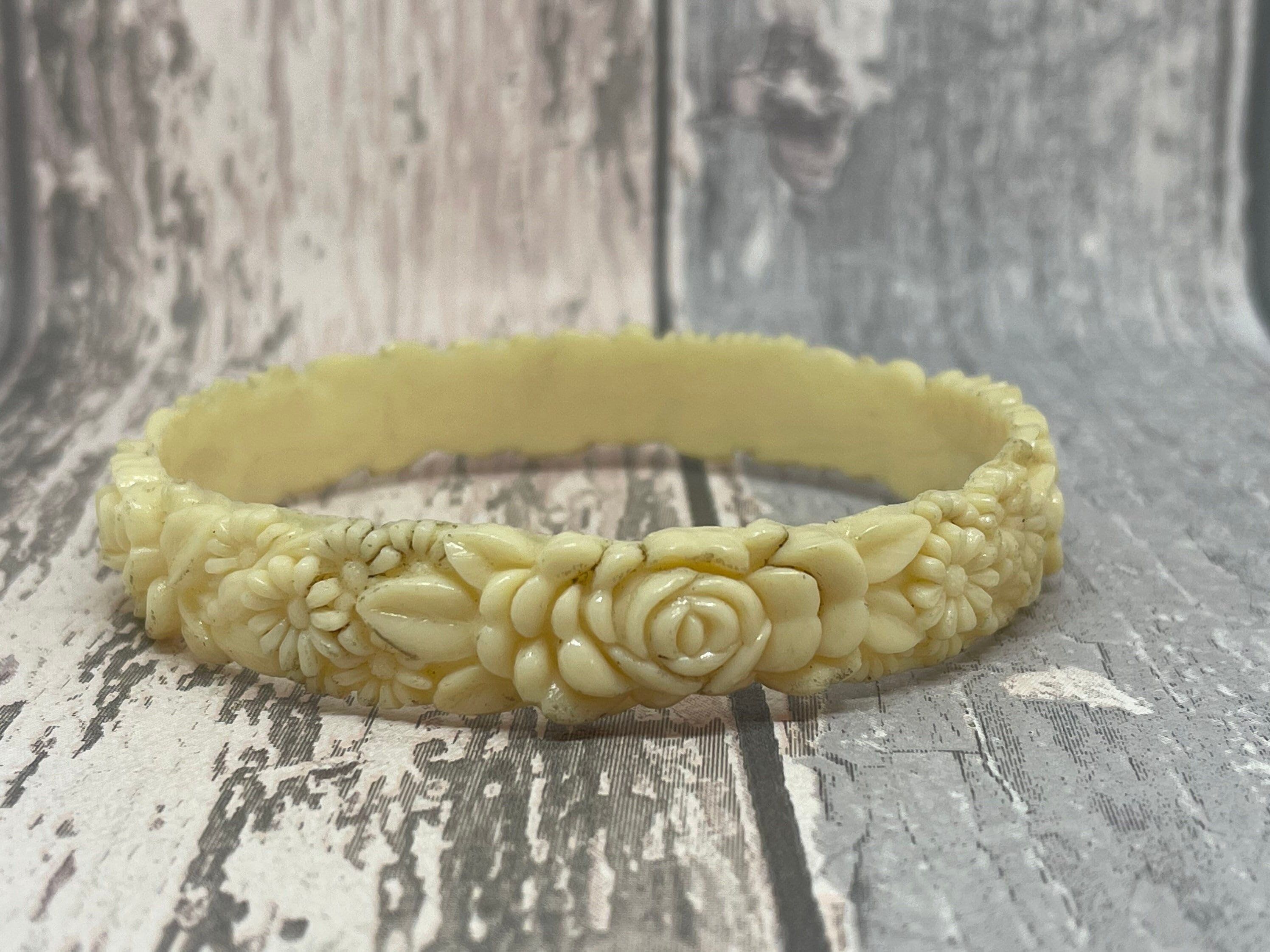 Vintage Cream Celluloid Bracelet With Roses and Flowers 1930s 1940s Jewellery Etsy