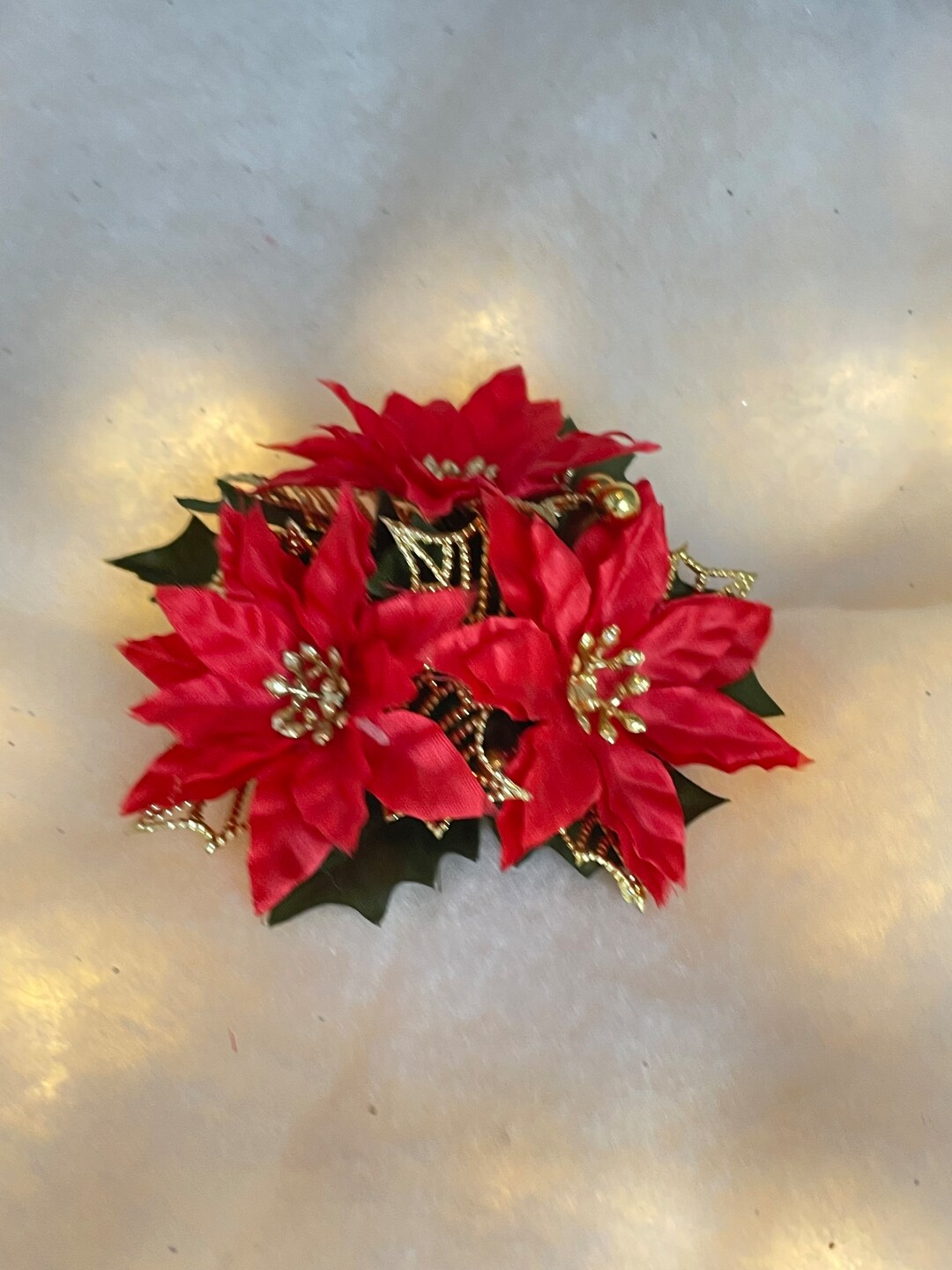 Single Flower Candle Ring Vintage Artificial Red Poinsettia Etsy